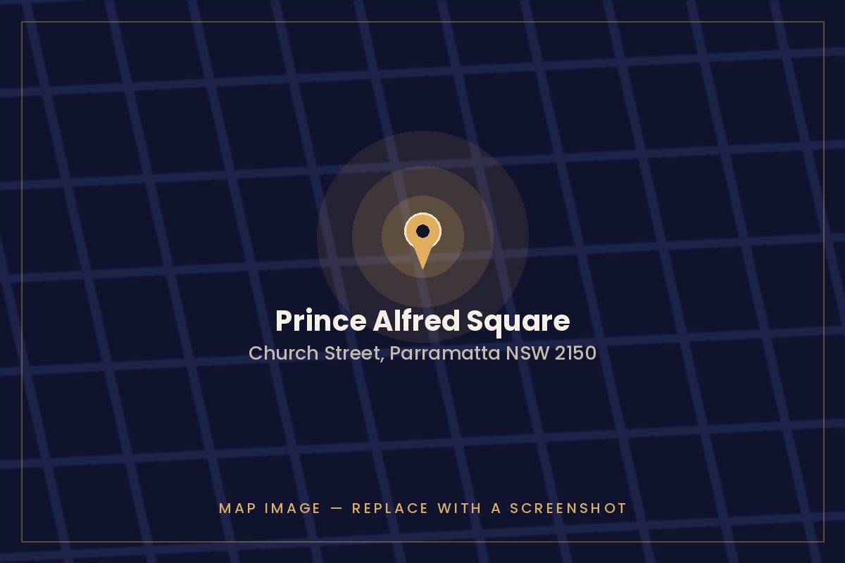 Map showing the location of Prince Alfred Square, Church Street, Parramatta NSW 2150